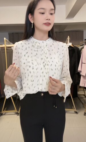 【yy】清透感绿叶印花衬衫，把优雅焊在身上