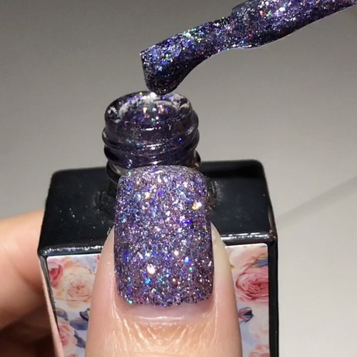 不规则美甲紫色爆闪亮片甲油胶