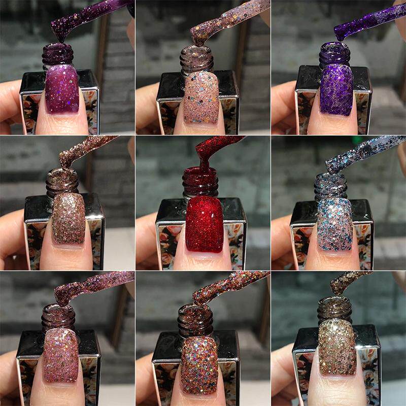 花芽2025年新款美甲爆闪红色亮片指甲油胶紫色甲油七彩镭射亮晶晶