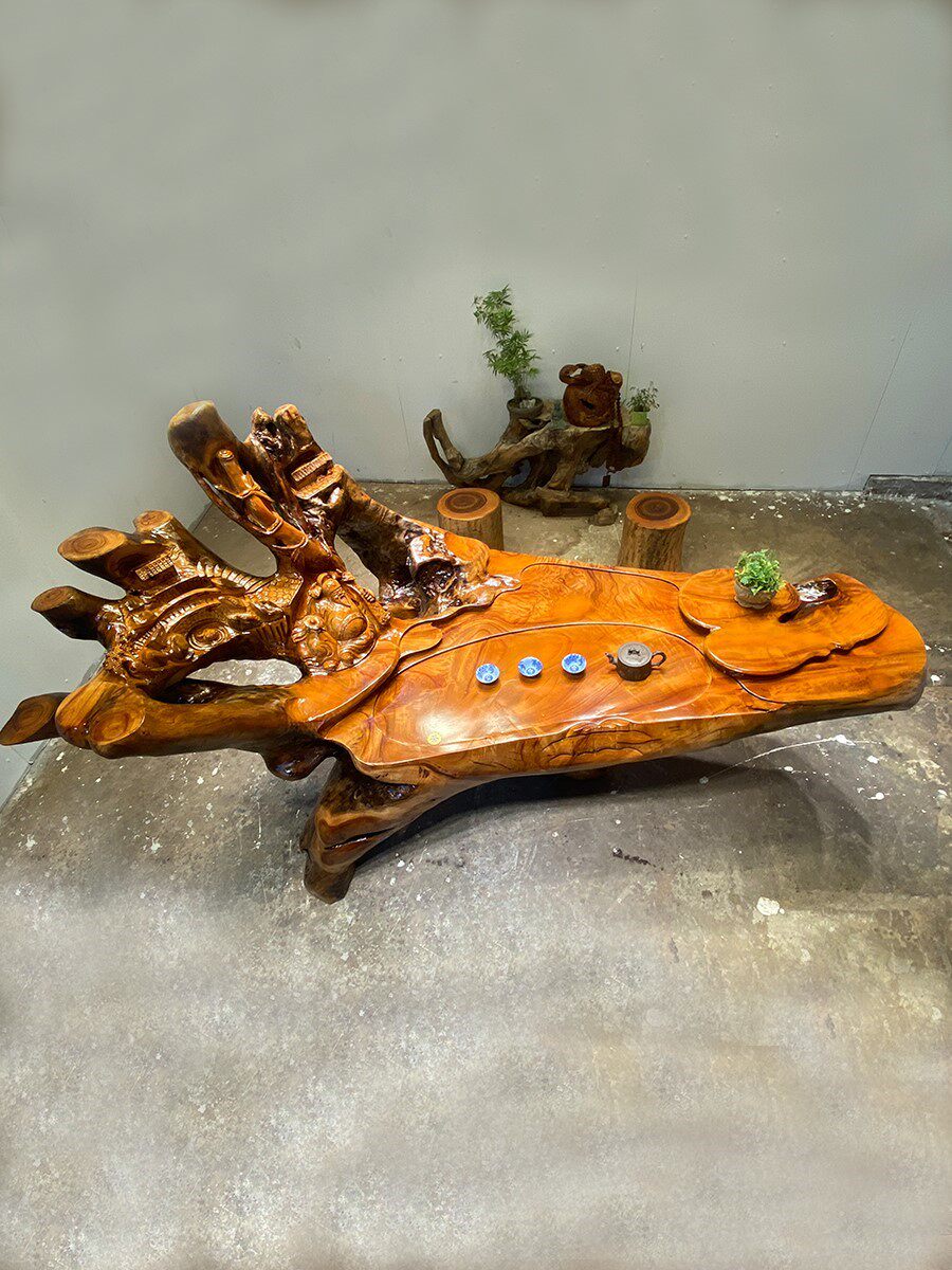 可欧乐香樟木原木根雕茶台树根茶几办公室实木大茶桌客厅家用阳台