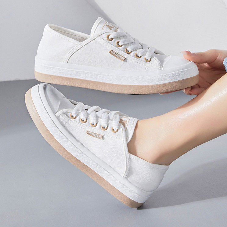 人本帆布鞋女鞋官方旗舰店秋新款踩踏两穿休闲鞋百搭薄款透气板鞋
