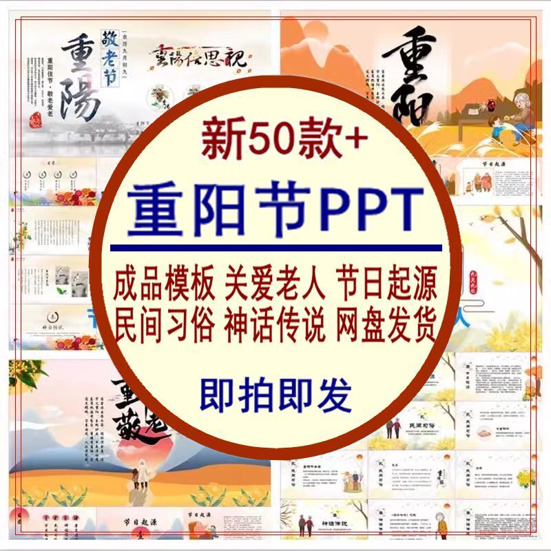 重阳节PPT模板九九关爱尊老敬老人节日起源习俗主题班会公益素材