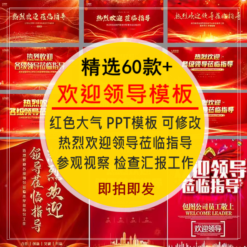 热烈欢迎领导PPT模板莅临指导大气红色上级参观视察检查工作汇报