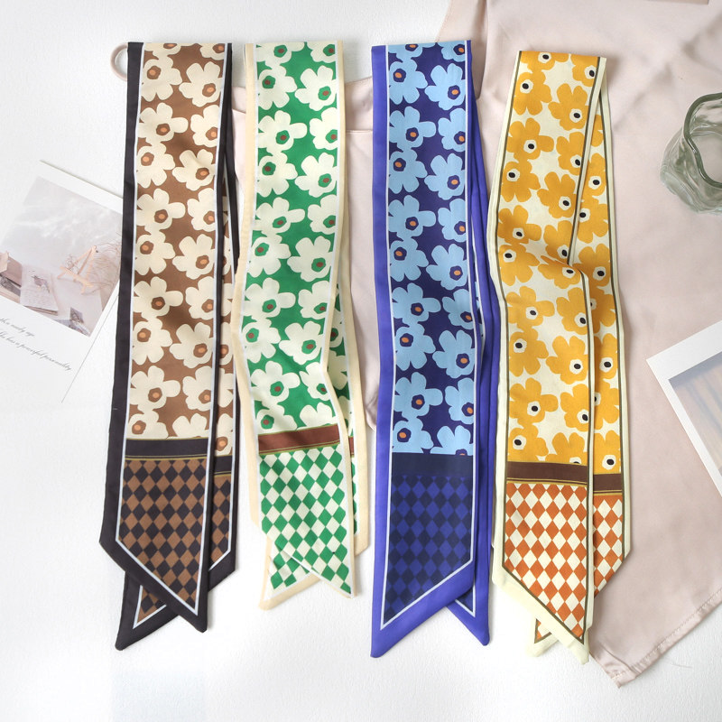 丝巾女士扎头发蝴蝶结发带韩版春夏新款绑发绑包双面印花领巾配饰