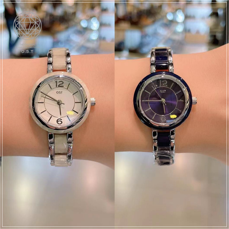 现货OST手表女士小众高级感蓝白玉石手链金属钢链大表盘 韩国代购