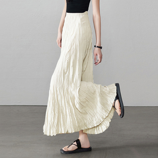 百褶A字半身裙0317r 显瘦薄款 乱皱褶大裙摆托地长裙女25夏季 新款
