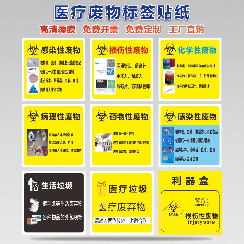 可回收标签贴纸医院废物暂存点暂存间仓库警示安全标识牌垃圾标志贴