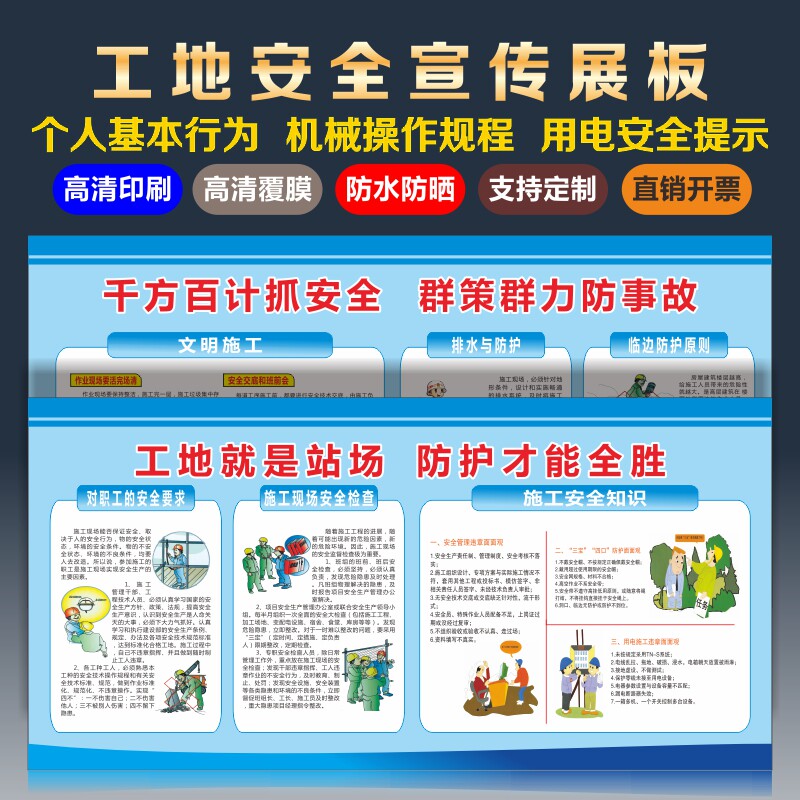 文明工地安全施工提示牌建筑工地围栏宣传画施工人员安全生产标语牌