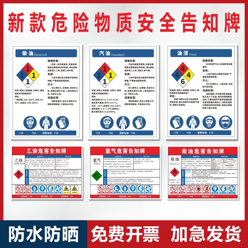 乙炔氧气氩气柴油危险物质安全告知牌告示牌二氧化碳机油油漆消防安全标识牌警示提示牌职业危害危险品告知牌 文具电教/文化用品/商务用品 标志牌/提示牌/付款码 原图主图