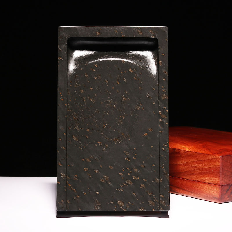 非遗正宗高档老坑金星歙砚仿宋式抄手砚大墨池天然原石纯手工雕刻文房四宝书画专用收藏送礼精品樟木盒砚台