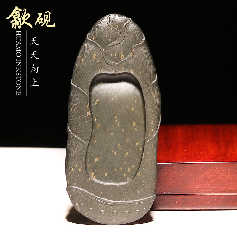 国家非遗珍藏高档老坑孤品歙砚金星坑金星天天向上天然原石手工雕刻竹笋配樟木盒收藏送礼精品文房四宝砚台