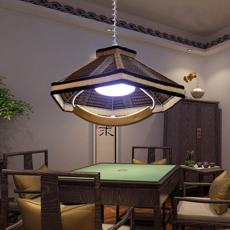 新中式升降灯棋牌室吊灯麻将灯单头餐厅吧台灯竹编灯罩酒店茶楼灯,家装灯饰光源,餐厅吊灯,淘宝优惠券,粉丝福利购,淘宝优惠卷