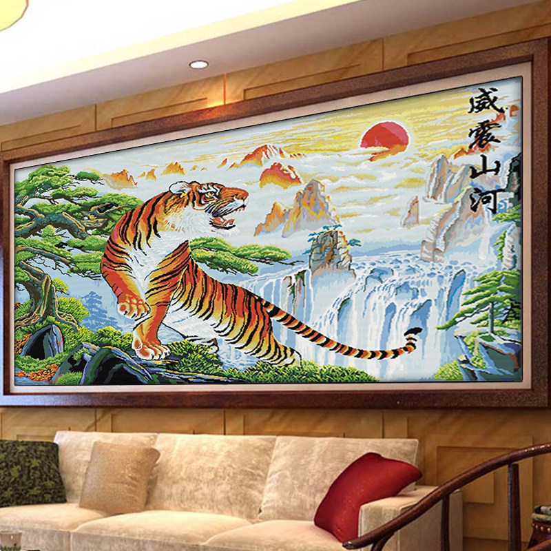 威震山河十字绣老虎2022新款线绣刺绣客厅手工自己绣简约现代满绣