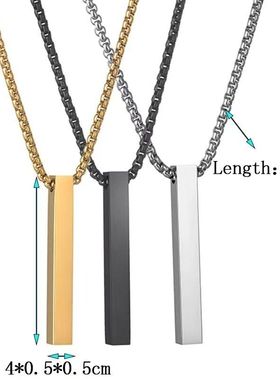 定制不锈钢长方形柱体刻字项链三色抛光立体LOGO项链