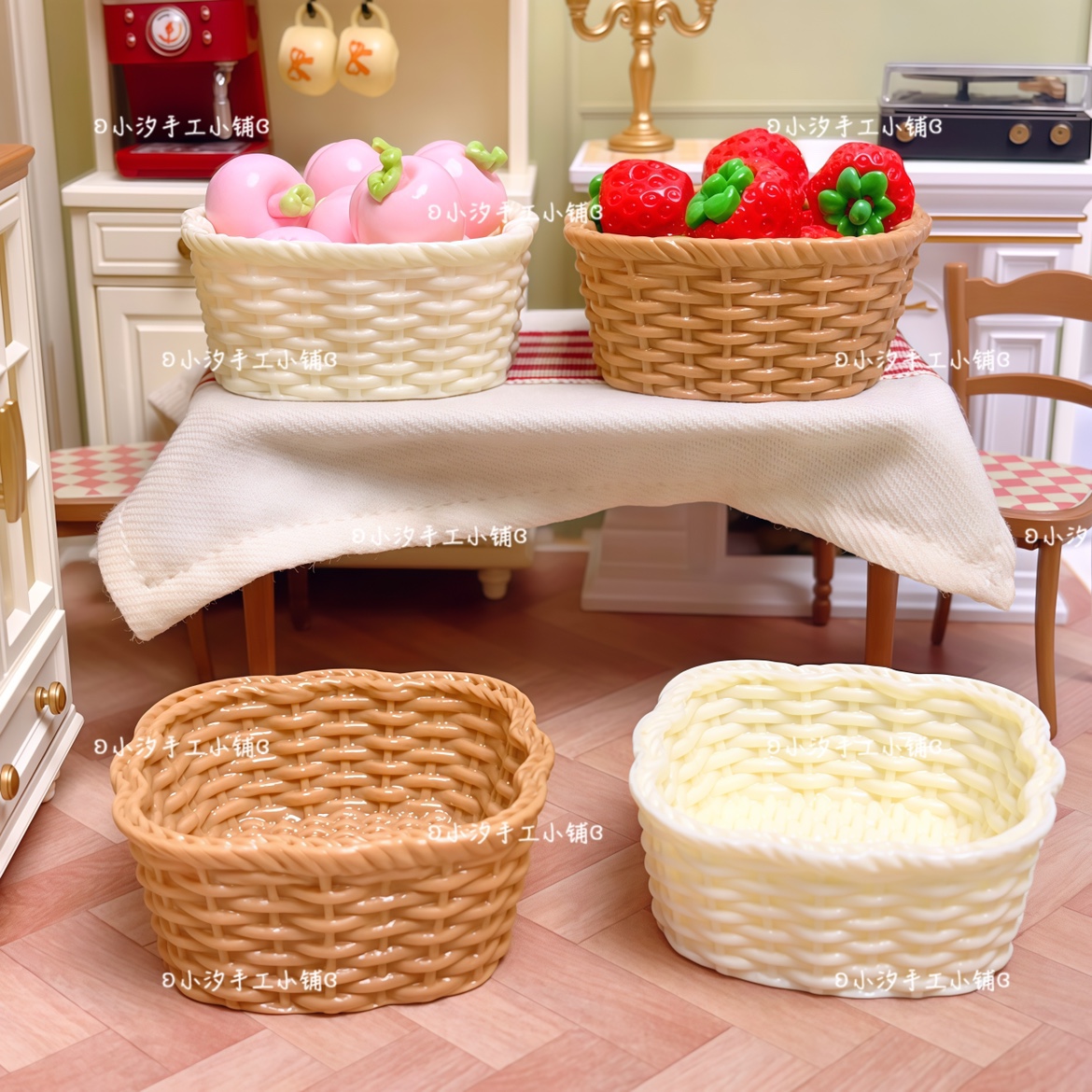 定制仿真微缩编织筐篮子diy奶油树脂饰品配件娃娃屋摆件手工材料