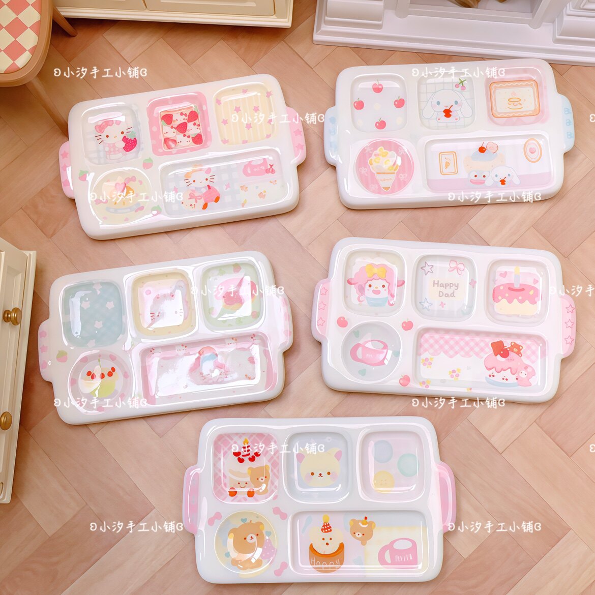 定制仿真五格分格餐盘diy奶油胶树脂饰品配件娃娃屋摆件捏捏盘子