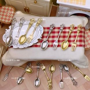 仿真微缩食玩餐具复古勺子叉子diy奶油胶饰品配件娃娃屋摆件发夹