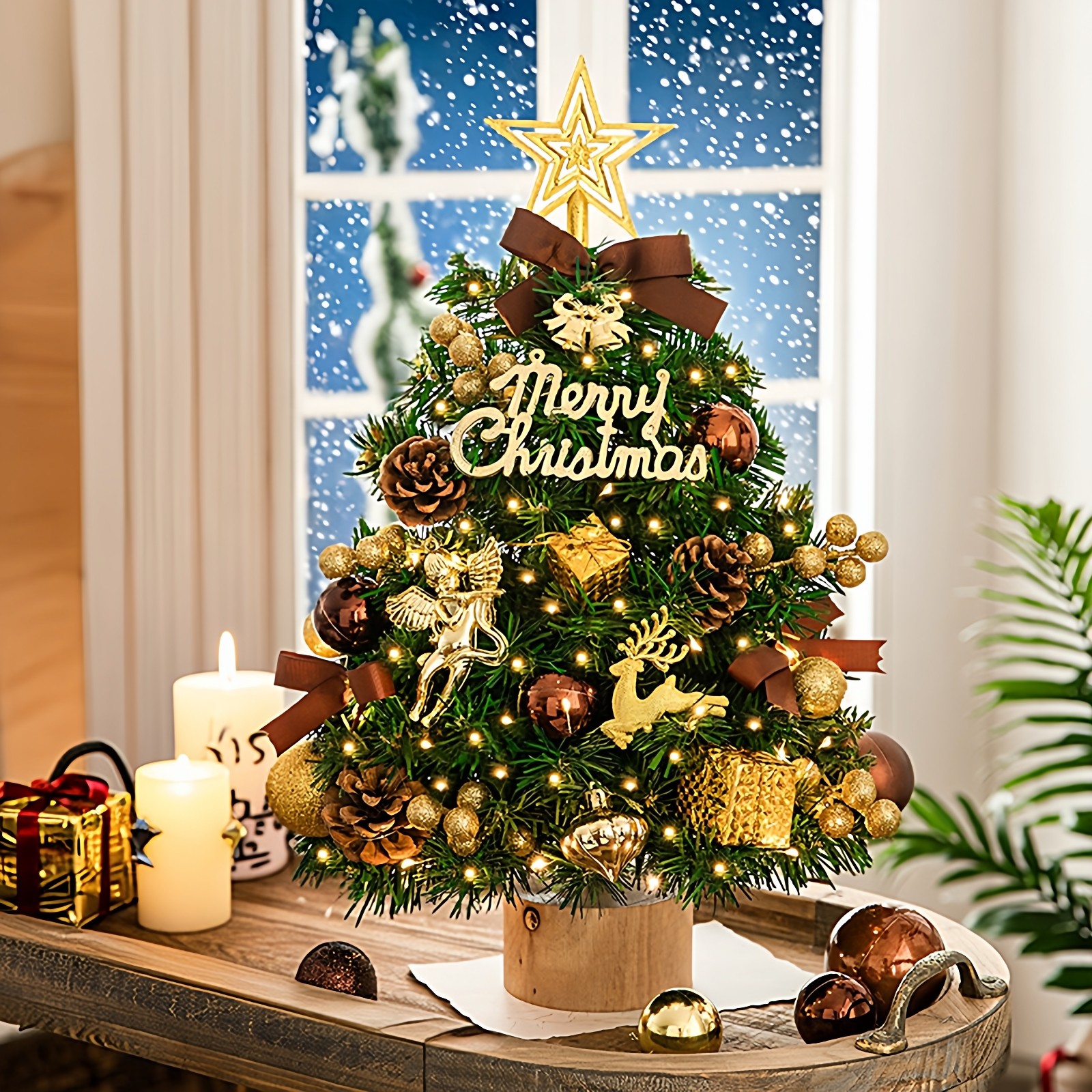 2025年圣诞节新款装饰小型迷你桌面摆件diy圣诞树木桩款