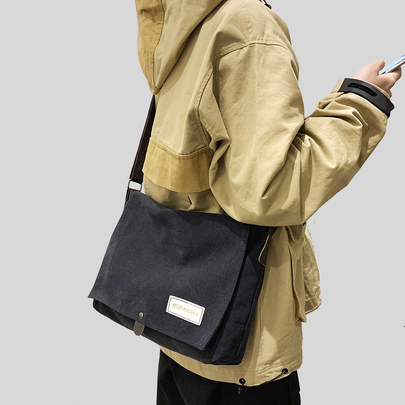 日系学生单肩包斜挎包 韩国ins文艺工装港风帆布包男女原宿邮差包