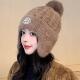 帽子女冬季 毛线帽加绒大头围冬天骑车保暖防寒针织帽套头护耳棉帽