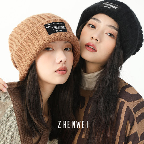 真蔚冬季大脸显小毛线帽巨的