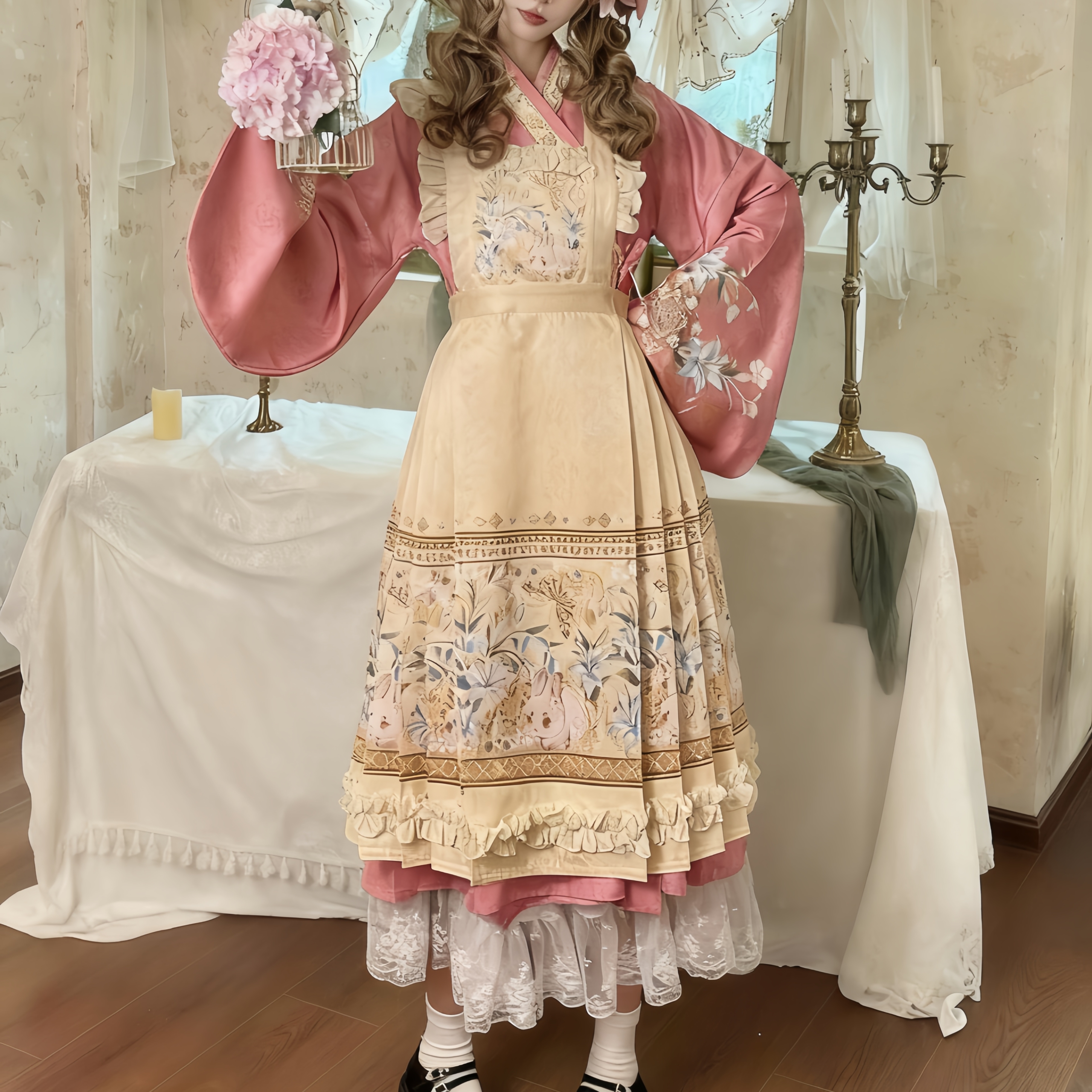 粉色汉洋折衷lolita上衣马面裙装