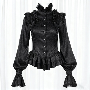 黑色Lolita上衣复古哥特宫廷风姬袖 收腰洛丽塔衬衣恶魔cos服 衬衫