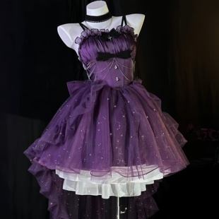 紫色连衣裙轻礼裙公主裙洛丽塔可爱细闪lolita拖尾蓬蓬裙