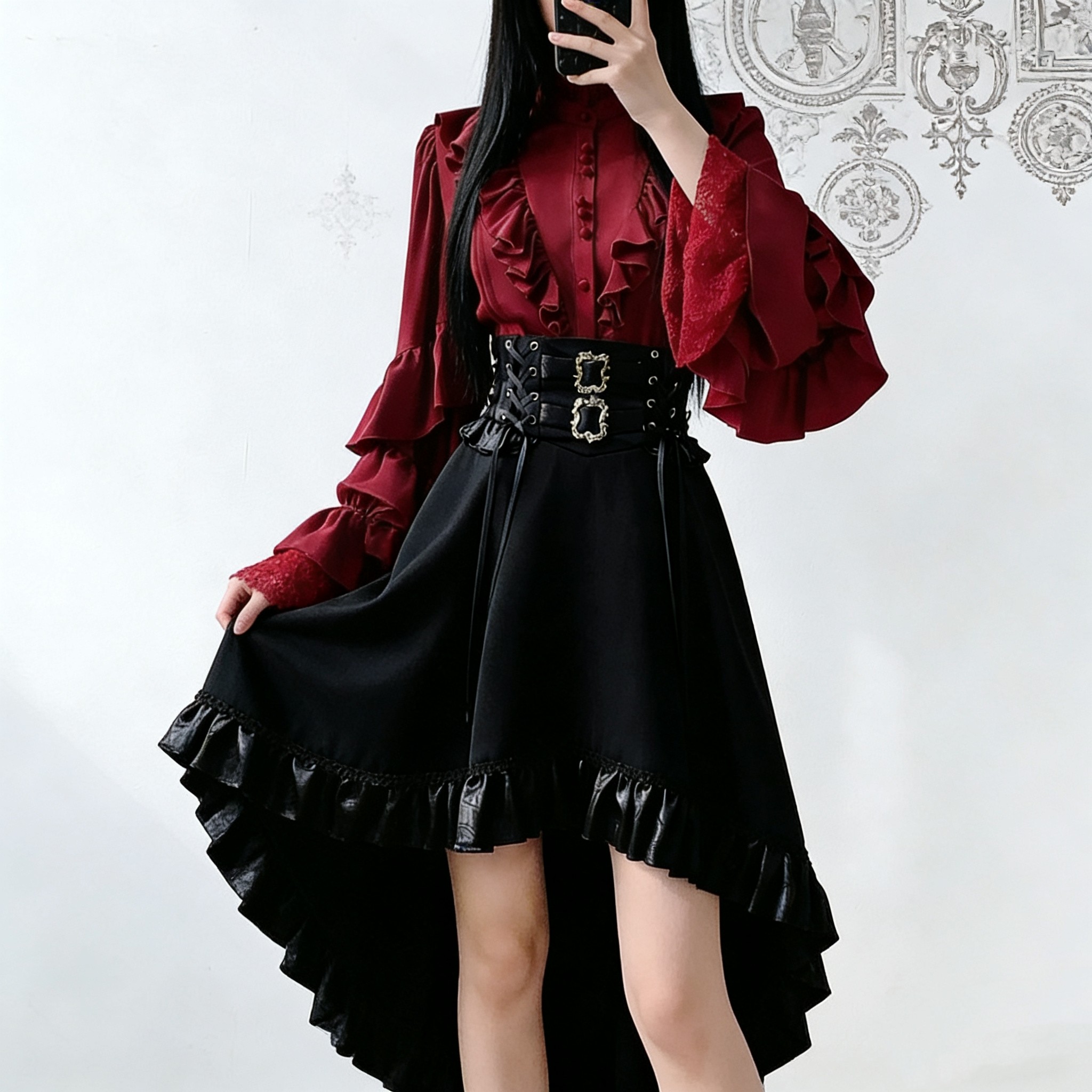 lolita王子系衬衫哥特sk黑色半裙