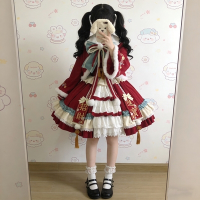 lolita红色套装新年战袍中华风裙