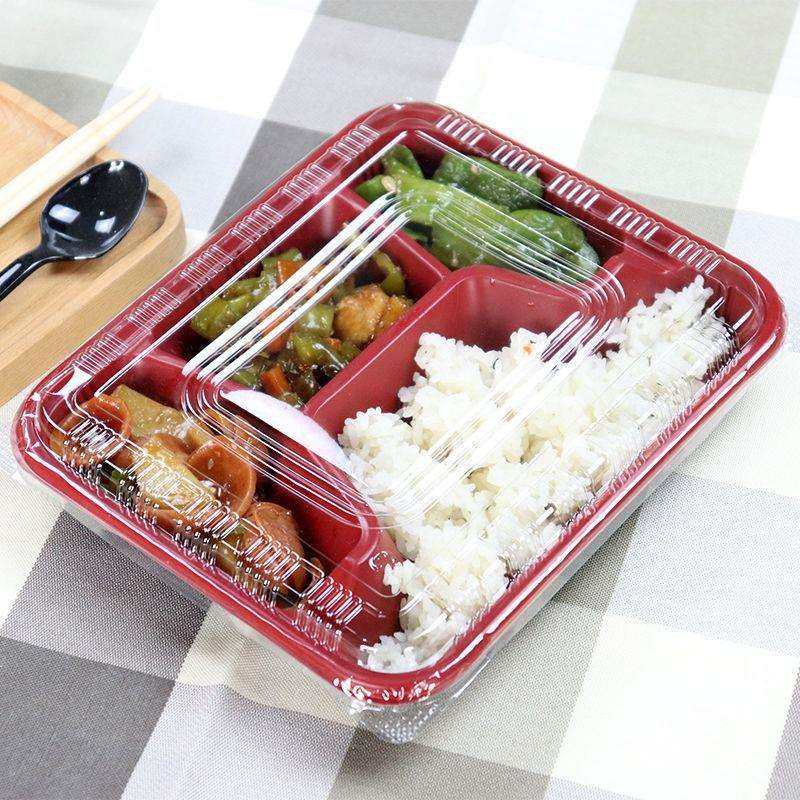 快餐盒打包盒一次性饭盒可微波加热有盖长方形三格四格五格分隔格