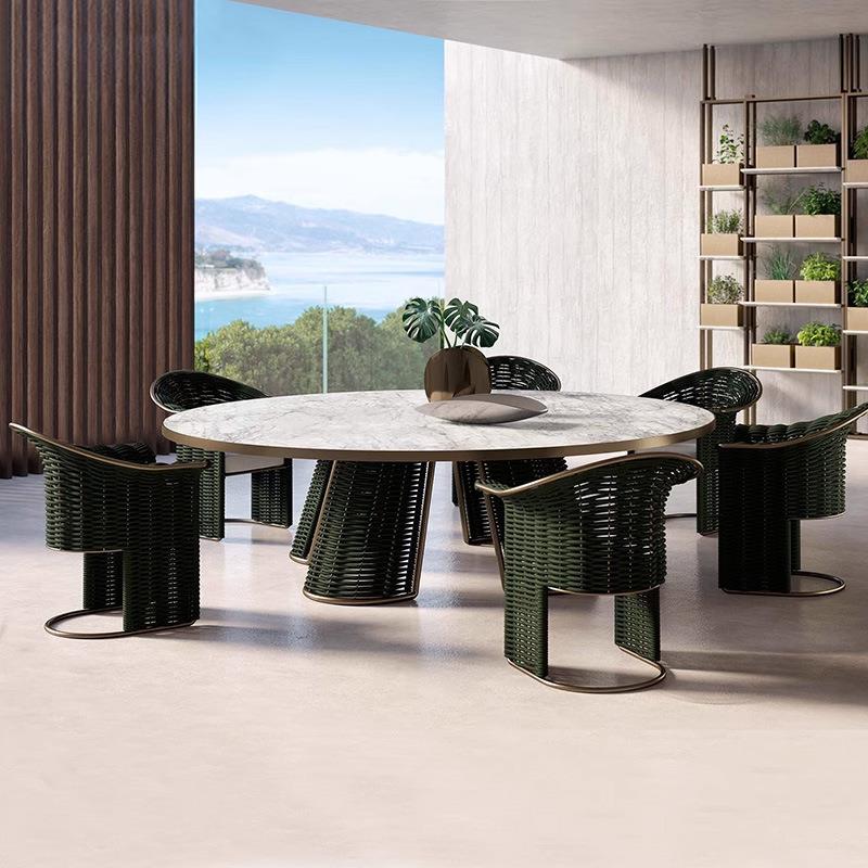 户外桌椅组合庭院轻奢藤椅三件套露天设计师家具休闲餐椅餐桌单椅