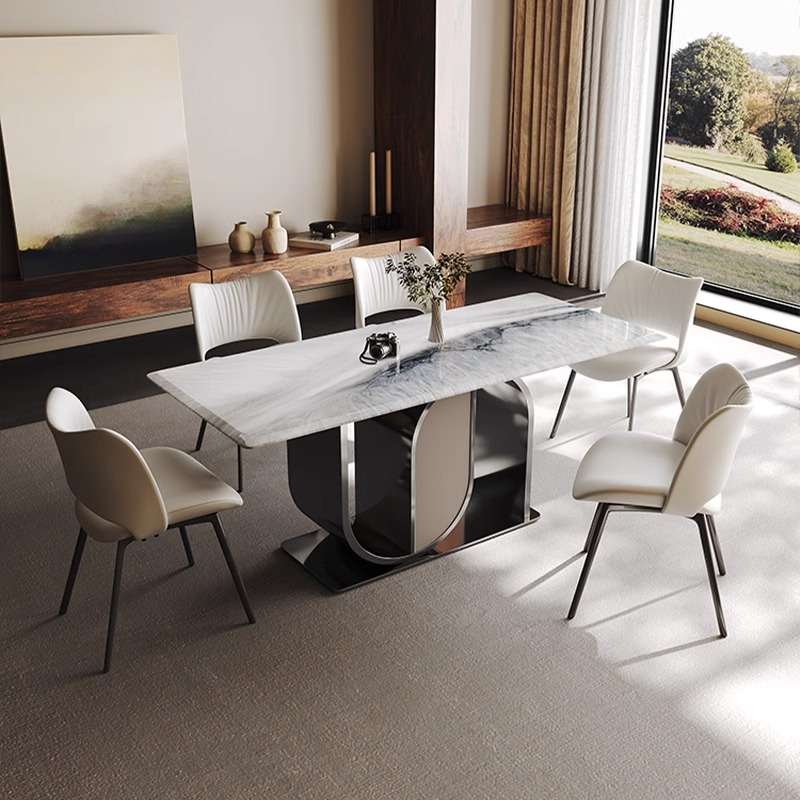 意式极简超晶石餐桌客厅家用创意U型底座长餐桌现代轻奢岩板餐桌