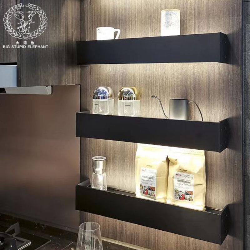 一字型铝合金上墙发光置物架金属壁挂式展示层板LED墙面装饰隔板