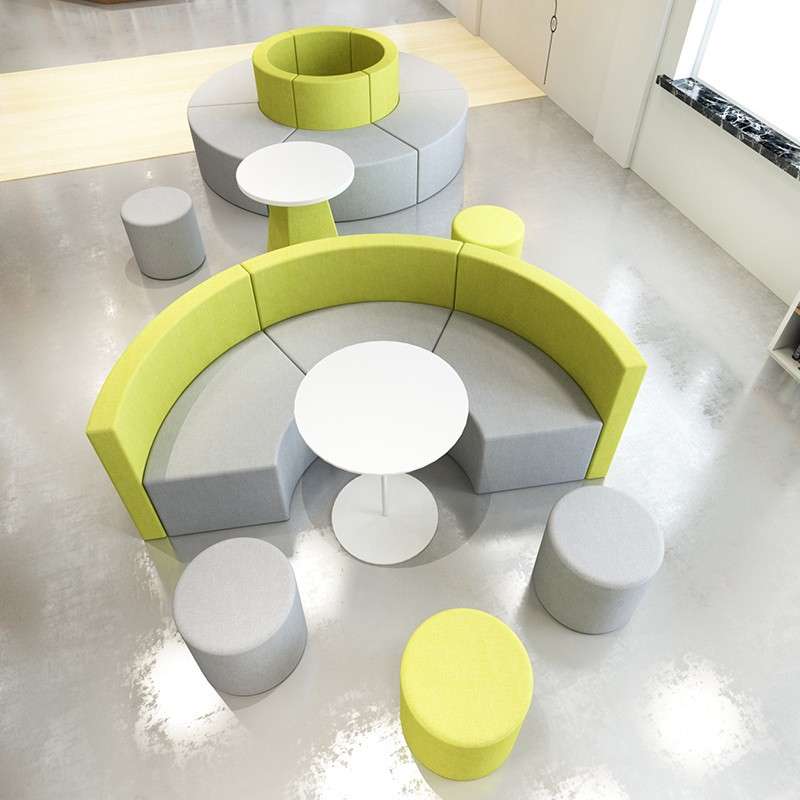 简约布艺沙发现代健身房大厅休息区多人位办公接待室创意弧形组合