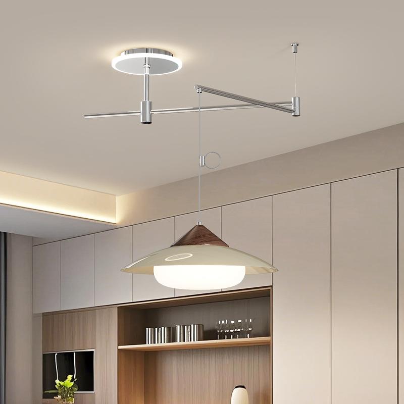 中古风餐厅吧灯饰法式奶油可移位餐厅饭桌设计感灯具摇臂飞碟吊灯