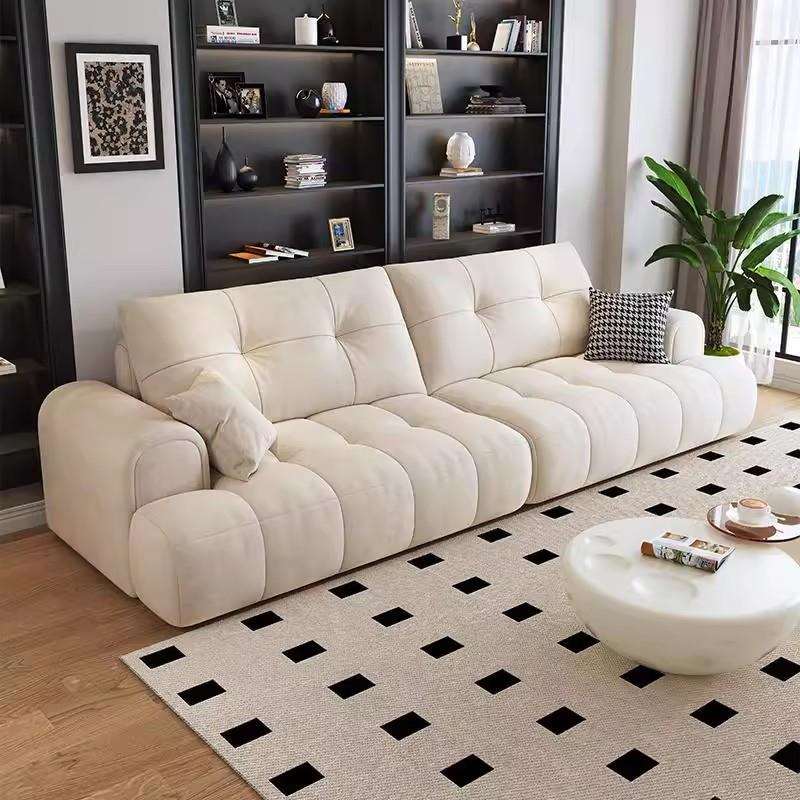 奶油风泡芙棉花糖猫抓布沙发客厅小户型直排三人位云朵科技布沙发