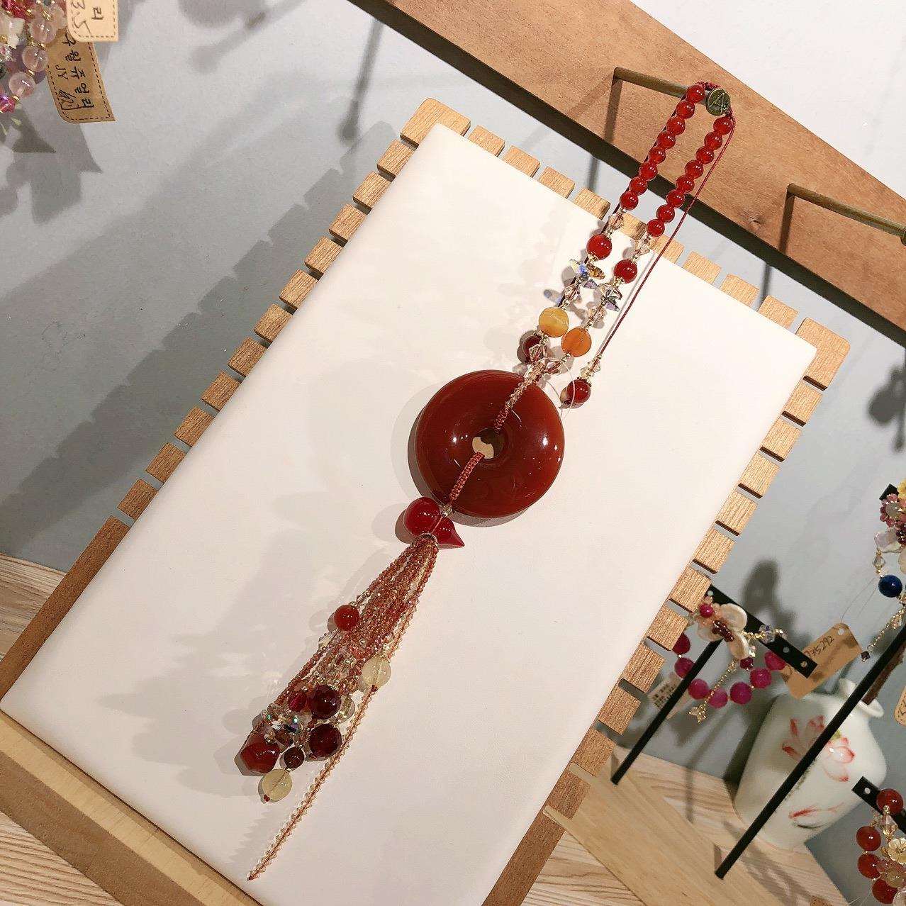 玛瑙玉髓红色平安扣车挂包挂挂件饰品彩宝水晶可个性