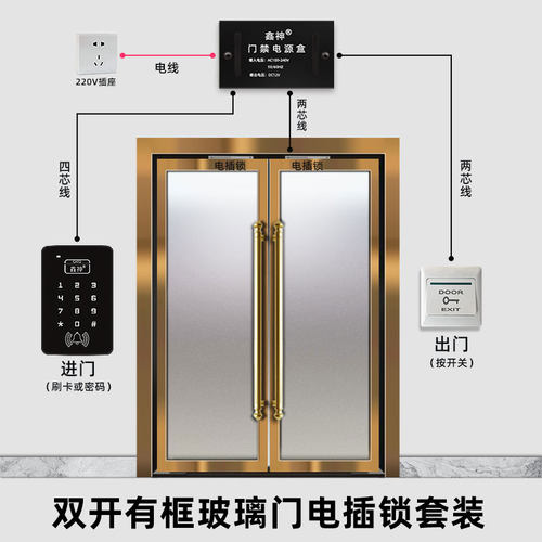 铝合框有框玻璃门电插锁门禁套装双门双向门禁锁刷卡锁密码锁门禁