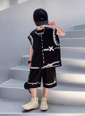 中大童2026童装男童夏季背心新款儿童痞帅无袖套装男孩两件套高级