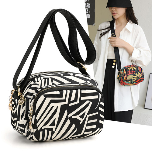 牛津布单肩斜挎包小包包多层拉链