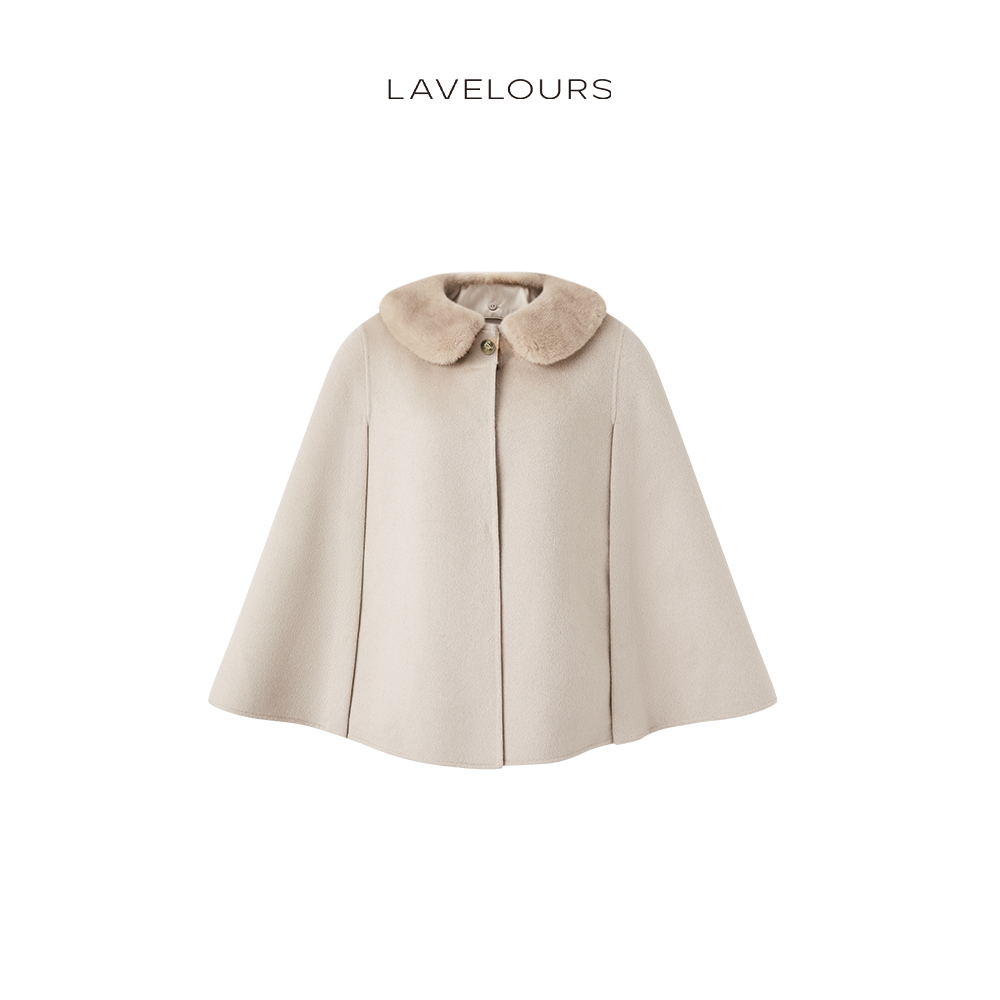 LAVELOURS 可脱卸帕斯水貂毛领双面呢羊毛斗篷外套宽松显瘦上衣