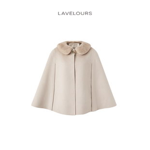 LAVELOURS 可脱卸帕斯水貂毛领双面呢羊毛斗篷外套宽松显瘦上衣
