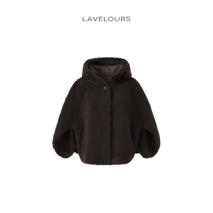LAVELOURS 新款拉贡羊毛皮毛一体直毛连帽斗篷外套