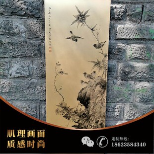 铜画定制中式雕刻装饰铜板画创意复古铜刻画浮雕立体铜版画定做