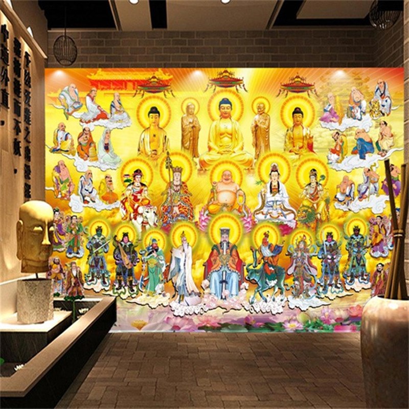 西方极乐世界庄严图墙纸壁画全佛图万佛祠堂8d壁纸仙人罗汉墙布