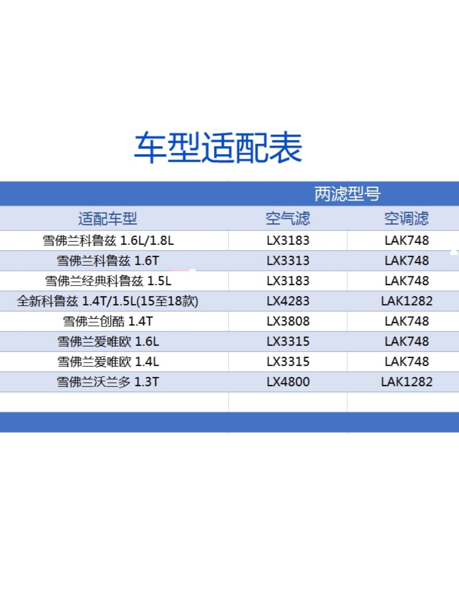 马勒两滤保养套装雪佛兰科鲁兹创酷爱唯欧沃兰多空气滤空调滤芯