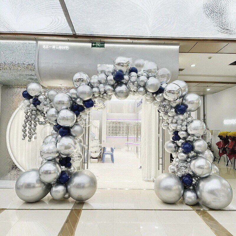 店铺开业白银色气球拱门门店商场活动装饰儿童生日派对成年礼布置