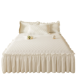 纯色夹棉床笠加床裙款二合一体件白色床罩床围裙保护套四季通用