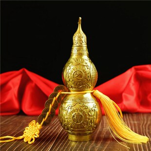开口铜葫芦纯铜镇宅招财家居摆件挂件五帝钱吉祥铜制聚财葫芦送礼